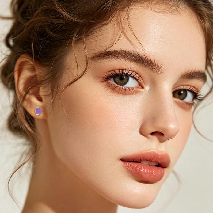 JMLOON 12 Pairs Enamel Flat Back Stud Earrings Surgical Stainless Steel Round Heart Star Square Hexagon Screw Back Stud Earrings