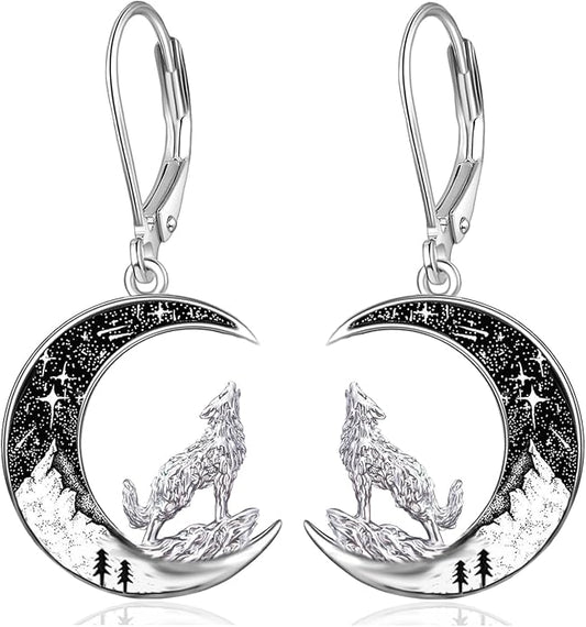 Black Cat/4th of July/Bat/Spider/Pumpkin/Wolf/Bunny/Sun and Moon/Turtle/Raven 925 Sterling Silver Leverback Dangle Earrings Moon Gothic Christmas Earrings Jewelry Gift for Women