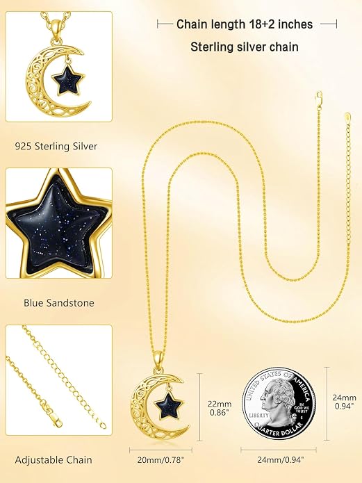 Dreamboat Sterling Silver Moon and Star Necklace Silver Crescent Moon Necklaces for Women Star Pendant Celestial Jewelry Gifts
