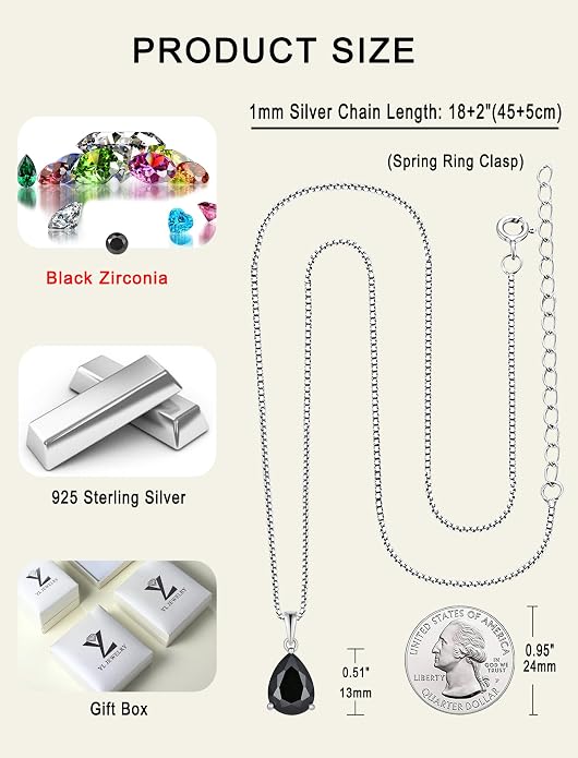 YL Teardrop Necklace 925 Sterling Silver Solitaire Pendant 9x12 MM Pear Cut Multicolored Birthstone Jewelry for Women