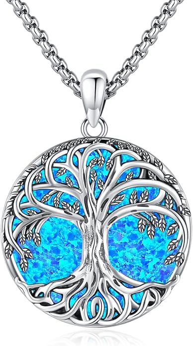 Jewelry Gifts - Tree of Life Necklace Sterling Silver Abalone Shell/Opal/Moonstone/Black Onyx/Turquoise/Malachite/Crystal Family Tree of Life Jewelry for Women Men
