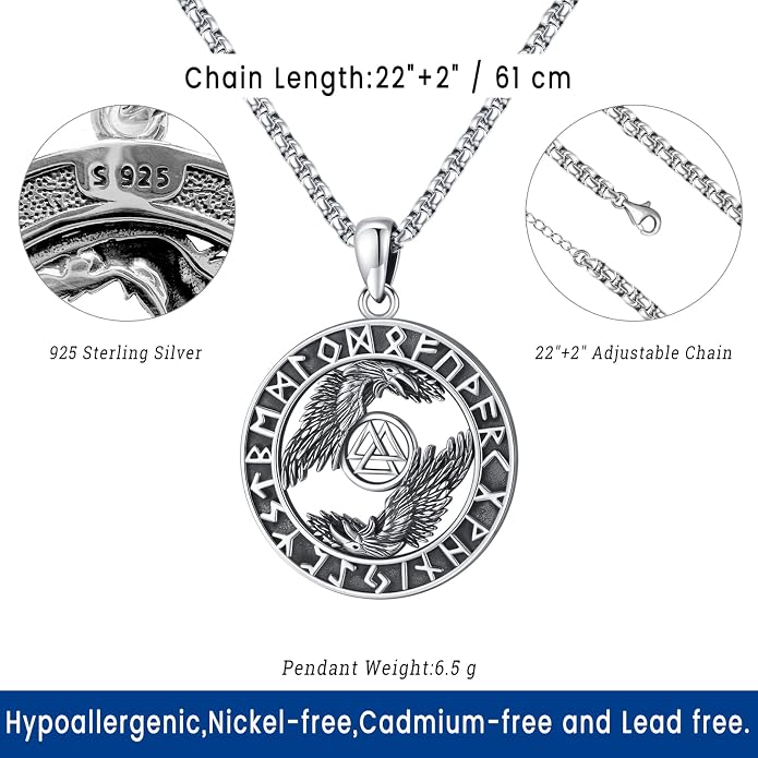 Eusense Viking Jewelry for Men Women Sterling Silver 925 Mjolnir Thors Hammer Pendant Celtic Cross Necklace Wolf Odin Raven Freya Goddess Norse Pagan Compass Vegvisir Yggdrasil Nordic Viking Necklaces Gifts