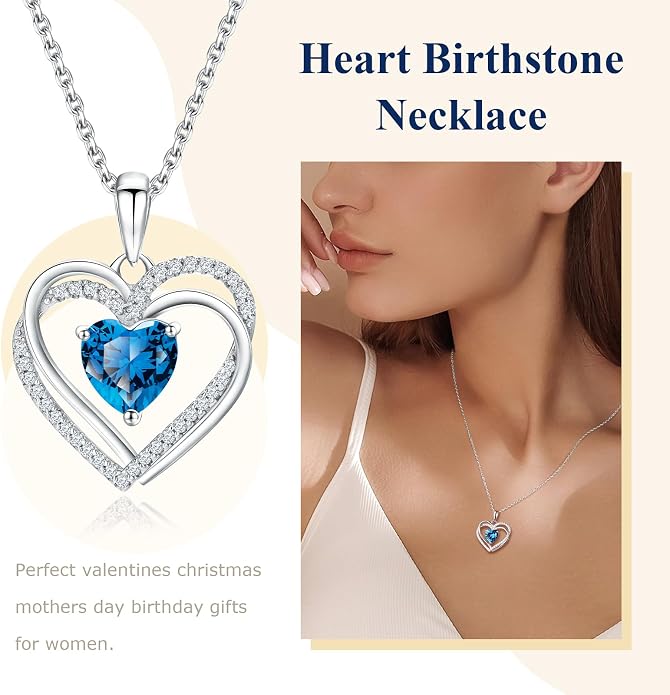 Anniversary Charm Necklace, Sterling Silver 14K Gold Plated Chain with Interlocking Heart Pendant Elegant Birthstone Necklaces for Women, Length 18"