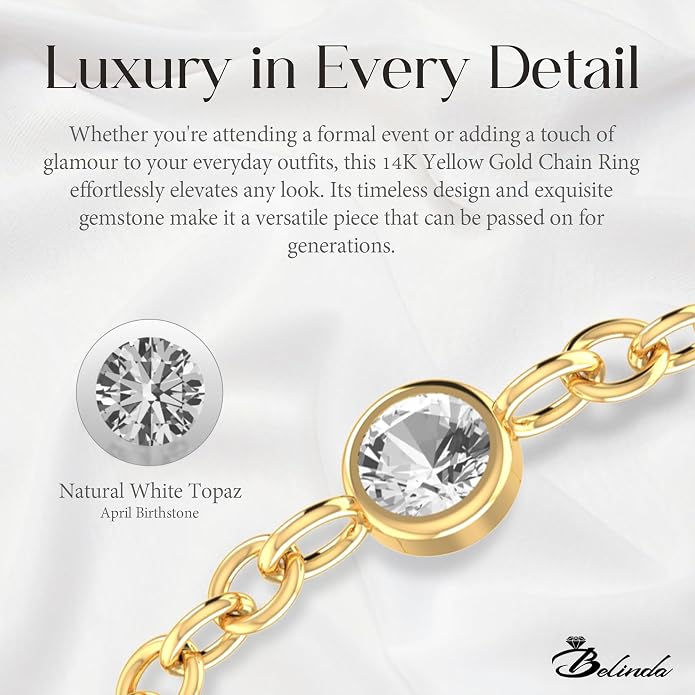 14k Gold Chain Rings for Women with Natural 2.2mm Birthstone, Women's Statement Rings, Chain Rings