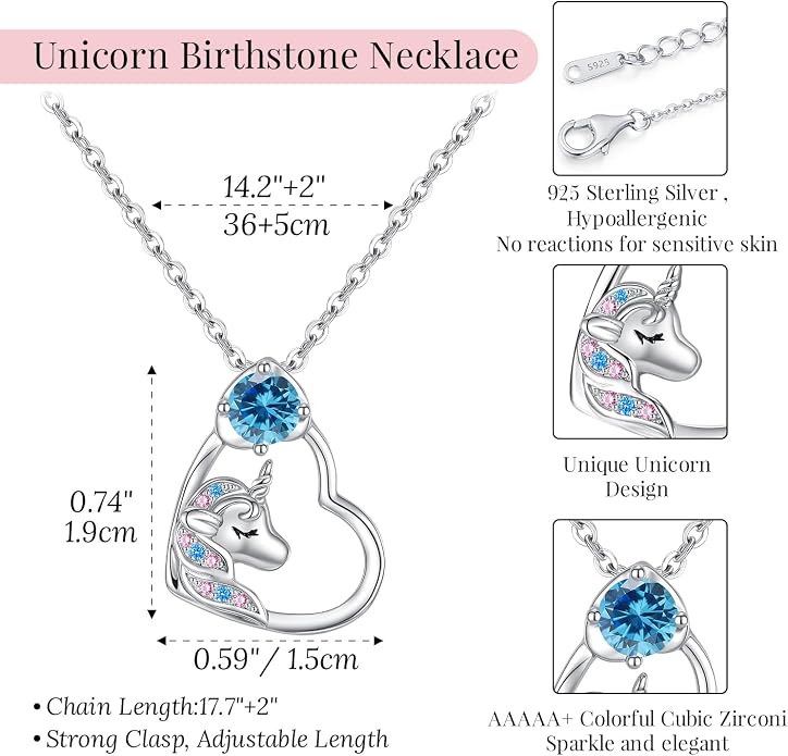 CDE Christmas Gift for women Cute Unicorn Birthstone Necklace for Girls Daughter 925 Sterling Silver Opal Heart Pendant Graduation Birthday Christmas Jewelry Gift for Teenage Girls Niece