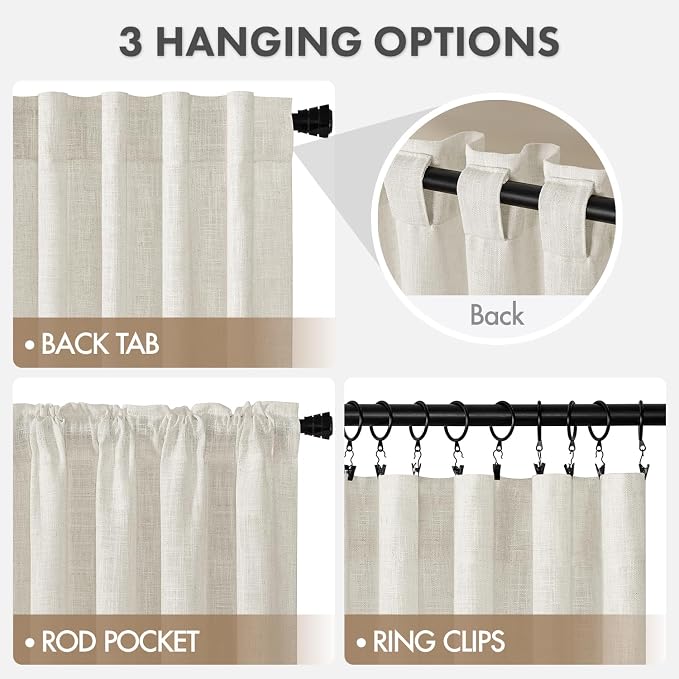 MIULEE Thick Linen Curtains, 42Wx90L, Neutral Ivory Semi Sheer | Light Filtering Window Privacy Drapes with Rod Pocket for Farmhouse/Living Room/Bedroom, Set of 2