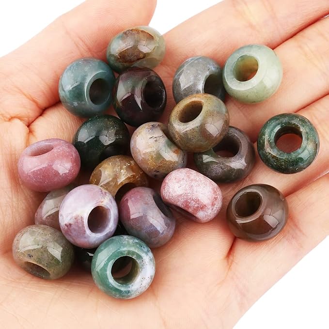 SUNYIK Pack of 2 Colorful Lava Rock Stone Loose Bead 14" & Indian Agate 6mm Loose Bead Set of 20
