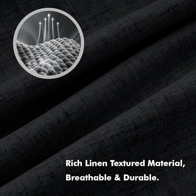MIULEE 100% Blackout Linen Curtains for Bedroom 42 x 72 Inch Black 2 Panels | Thermal Insulated, Room Darkening Drapes for Living Room, Back Tab Rod Pocket Pinch Pleated, Solid Luxury Decor