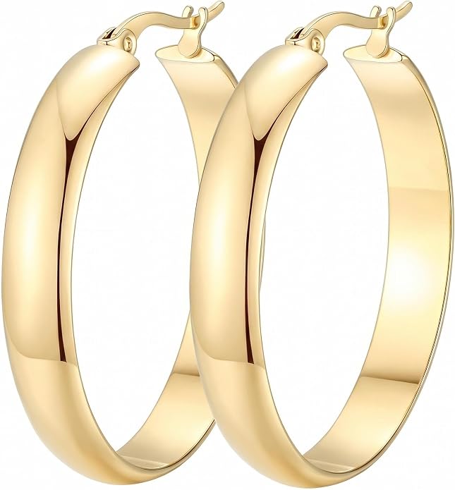 Hoop Earrings 14K Gold Hoop Earring for Women Big Gold Earrings Square-edge Jewelry Timeless Feminine Elegance Hypoallergenic Earrin (30MM) (07-30MM)LYYHMAY Hoop Earrings 14K Gold Hoop Earrings For Women (07-30MM)
