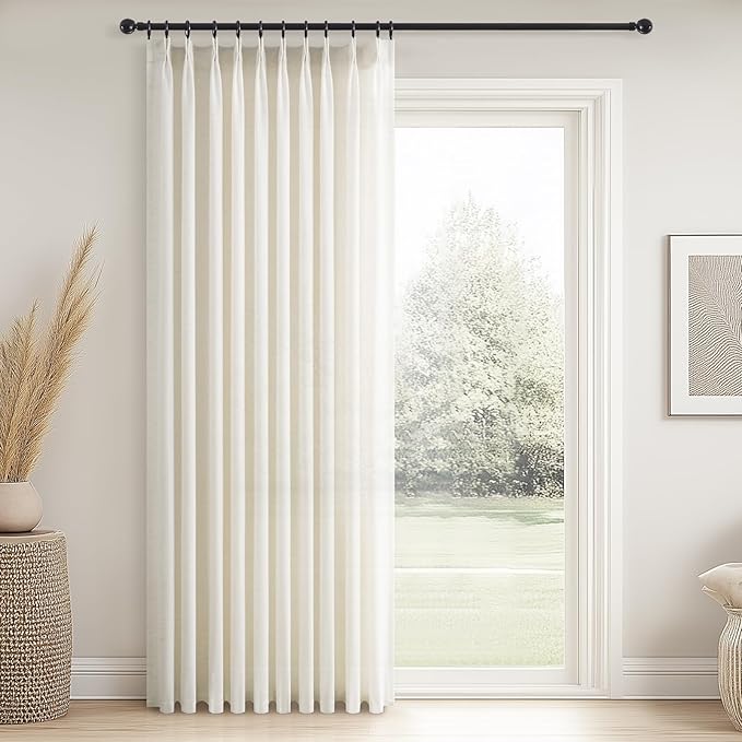 Topfinel Pinch Pleated Curtains 90 Inches Long 1 Panels Set,Natural Cream Semi Sheer Cotton Blend Fabric Aesthetic Advanced Curtain Drapes for Living Room Bedroom,60x90 inch Length