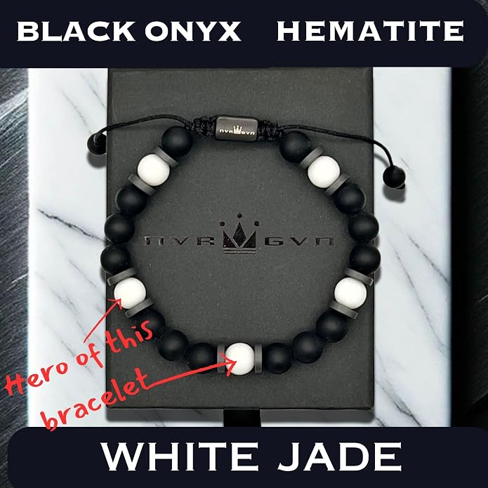 Mens Beaded Bracelet - Stone Jewelry, Black Onyx Hematite Bracelets, Mens Accessories, Adjustable