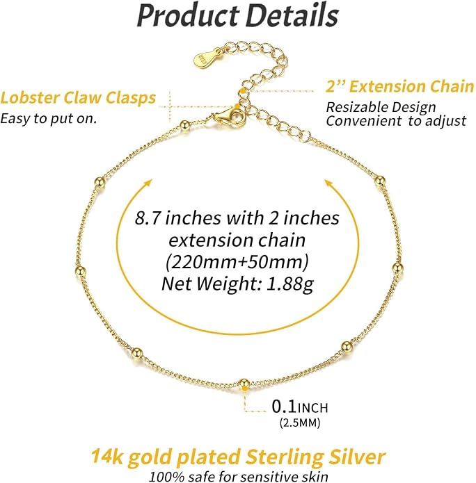 ChicSilver 925 Sterling Silver Ankle Bracelet for Women, Simple Cuban Link/Figaro/Twist Rope Chain Anklets for Beach Party(with Gift Box)