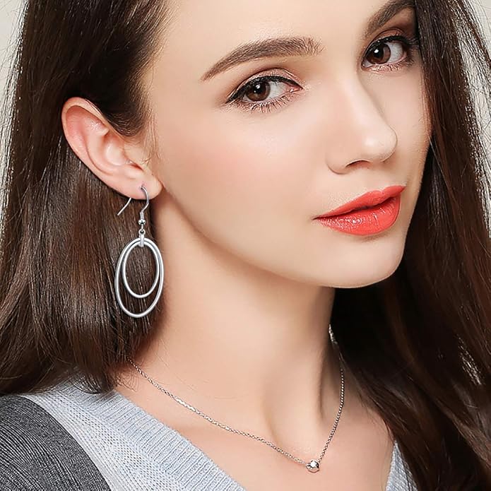 S925 Sterling Silver Trendy Dangle Drop Stud Loops Hoop Earrings for Women Jewelry Cuban Link