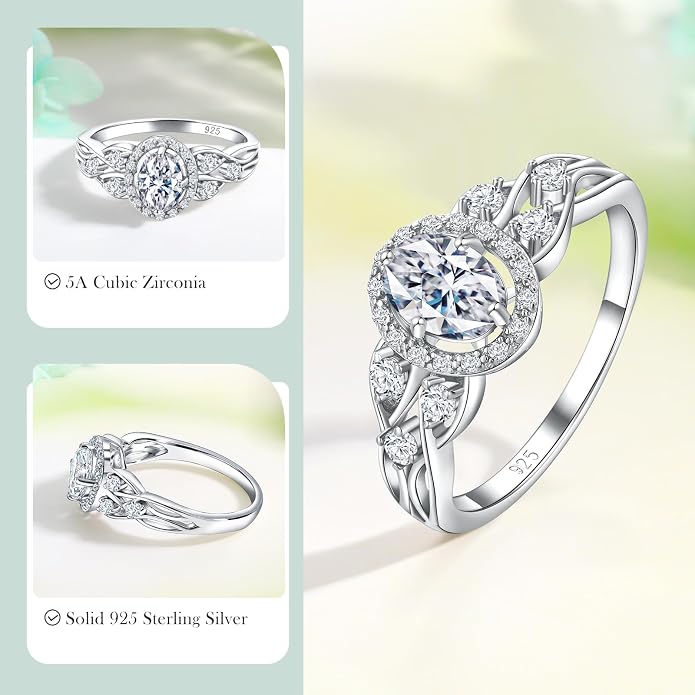 925 Sterling Silver Celtic Knot Engagement Ring for Women Moissanite/Cubic Zirconia Inlaid Oval Shaped Birthstone Rings Cocktail Wedding Birthday Jewelry(with Box)