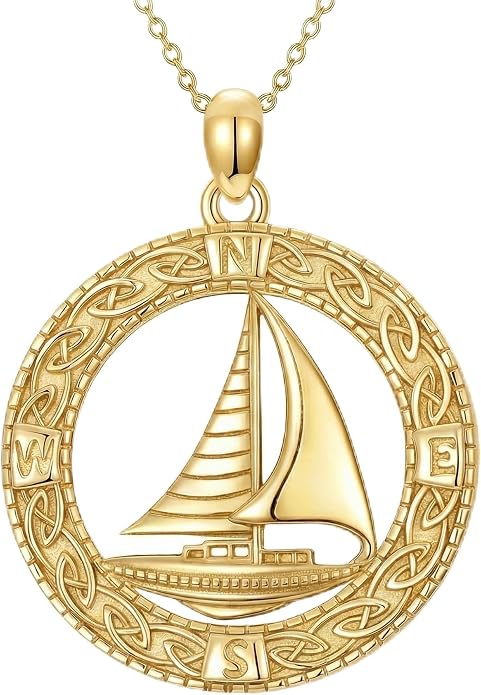 Compass/Sailboat/Lighthouse/Rudder Anchor Necklace for Women 18K Gold Plated Nautical Navy Jewelry Sea Lover Sailor Necklace Mothers Day Gifts for Women Mom Wife