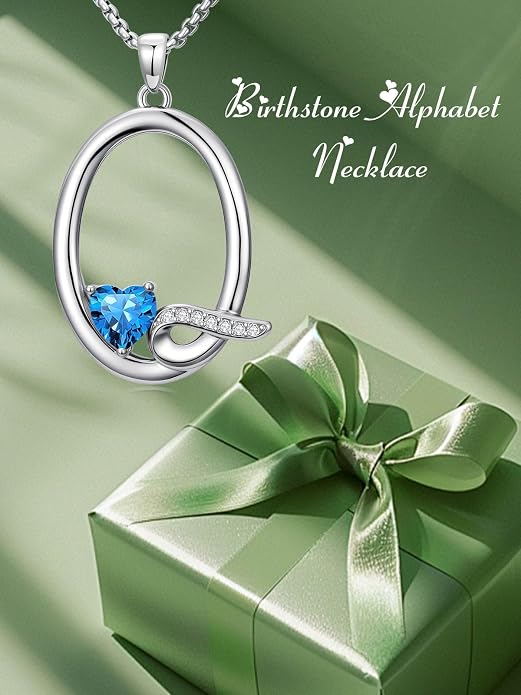 Birthday Gifts for Women Alphabet A to Z Initial Birthstone Pendant Necklaces for Women - 18k White Gold Plated Personalized Name Jewelry Anniversary Graduation Gifts for Wife Her Daughter Girlfriend(with Gift Box)