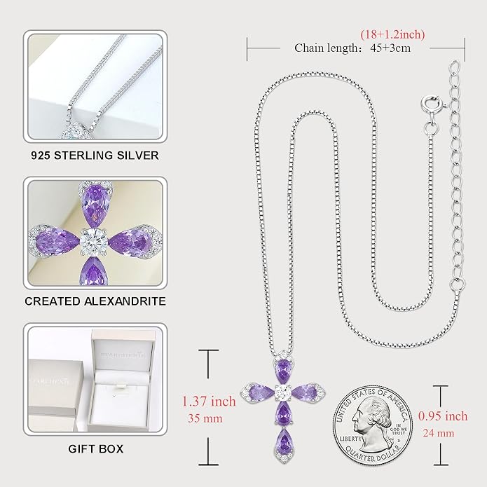 STARCHENIE Sterling Silver Cross Necklace for Women Crucifix Pendant with Birthstone Dainty Religious Jewelry Gift for Her, 18 Inch Chain