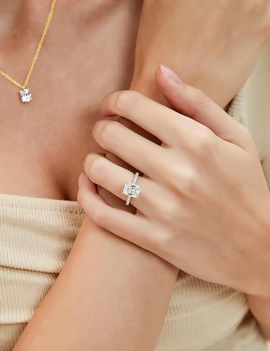 EAMTI 1/2/3/4CT 925 Sterling Silver Engagement Rings Radiant Cut Solitaire Cubic Zirconia CZ Wedding Promise Rings for Her Wedding Bands for Women Size 3-11