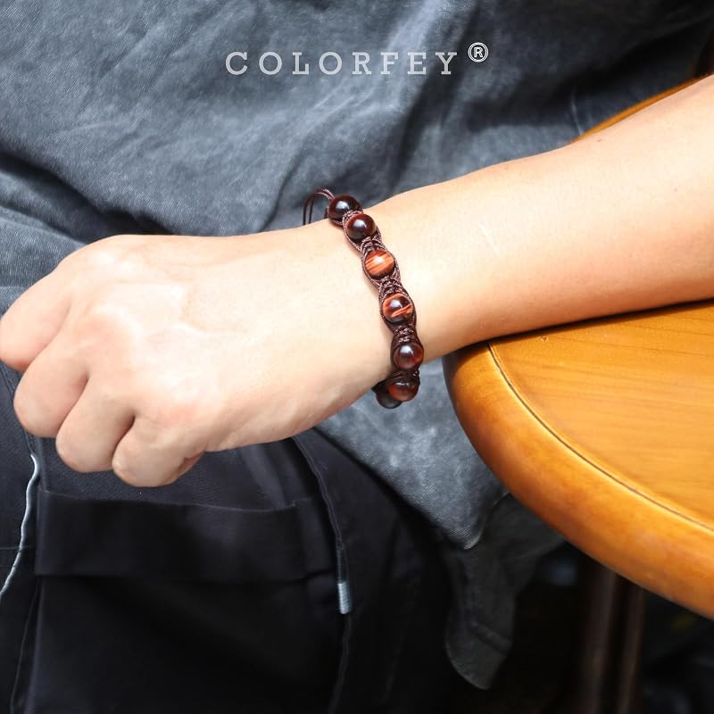 Protection Crystal Red Tiger Eye Bracelet for Men, 10mm Beaded Bracelets, Handmade 3 String Bold Natural Stone Crystal Bracelet, Unique Gifts for Him