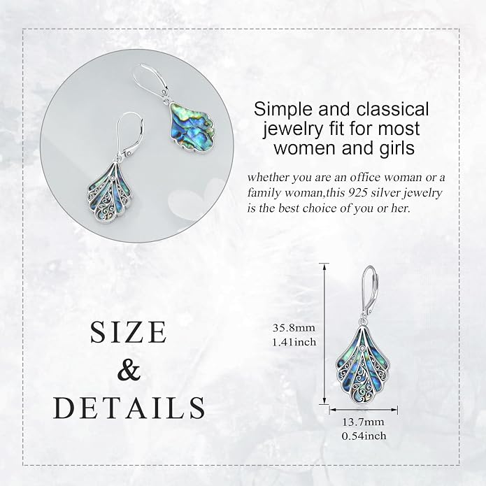 Abalone Shell Dangle Drop Earrings for Women 925 Sterling Silver Filigree Bohemian Earrings Jewelry Gift