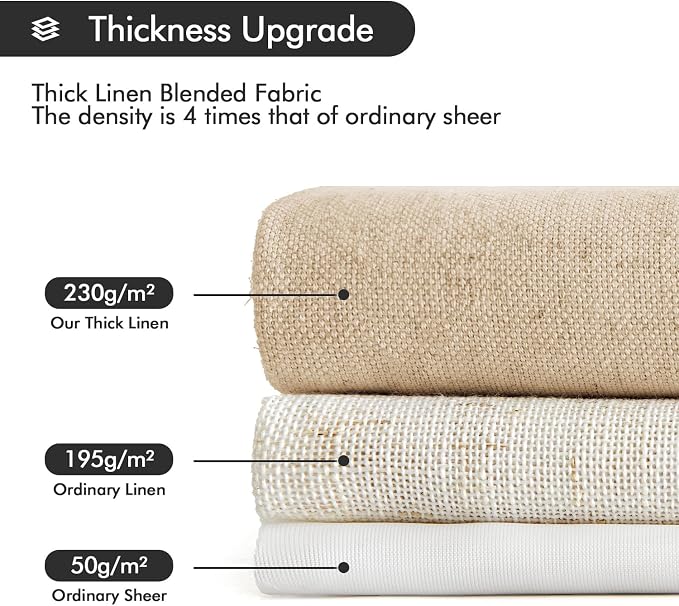 MIULEE Non-See-Through Privacy Linen Curtains 52W x 63L Inch Light Brown | 2 Panels, Light Filtering, Semi Sheer Window Curtains, Farmhouse Textured, Back Tab Drapes for Bedroom Living Room