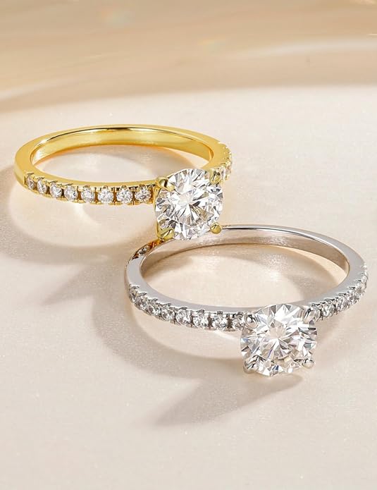 EAMTI 925 Sterling Silver 1.2 CT Round Solitaire Cubic Zirconia Engagement Ring Halo Promise Ring Size 3-13