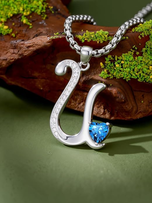 Birthday Gifts for Women Alphabet A to Z Initial Birthstone Pendant Necklaces for Women - 18k White Gold Plated Personalized Name Jewelry Anniversary Graduation Gifts for Wife Her Daughter Girlfriend(with Gift Box)