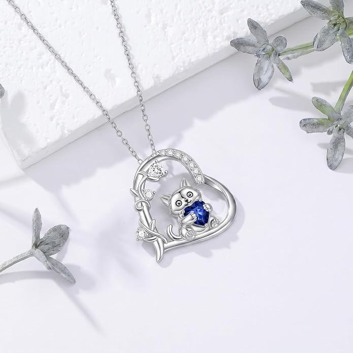 PELOVNY Teddy Bear Necklace for Women 925 Sterling Silver Bear/Highland Cow/Fox/Cat/Axolotl Birthstone Necklace Christmas Birthday Jewelry Gifts for Mom Daughter Wife Sister