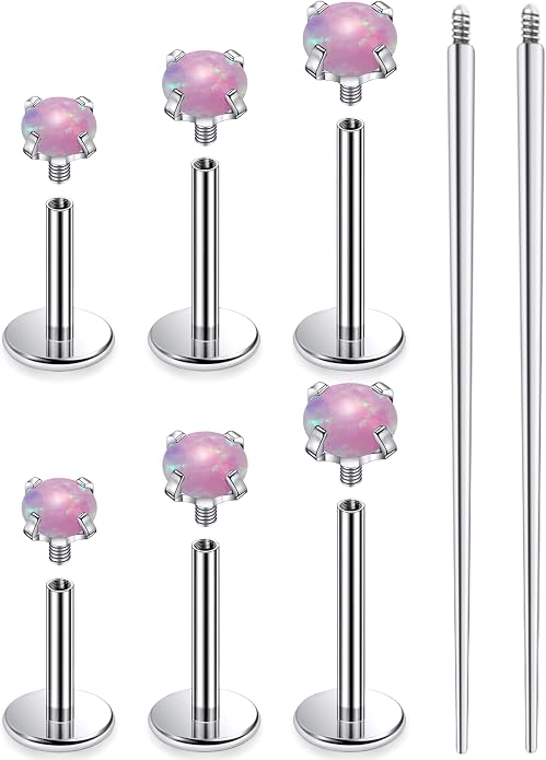 Ruifan Titanium Flat Back Lip Rings Externally Threaded Earrings Studs Nose Rings 20G 18G 16G Round Opal Tragus Cartilage Lobe Rook Helix Conch Labret Medusa Piercing Jewelry for Women Men