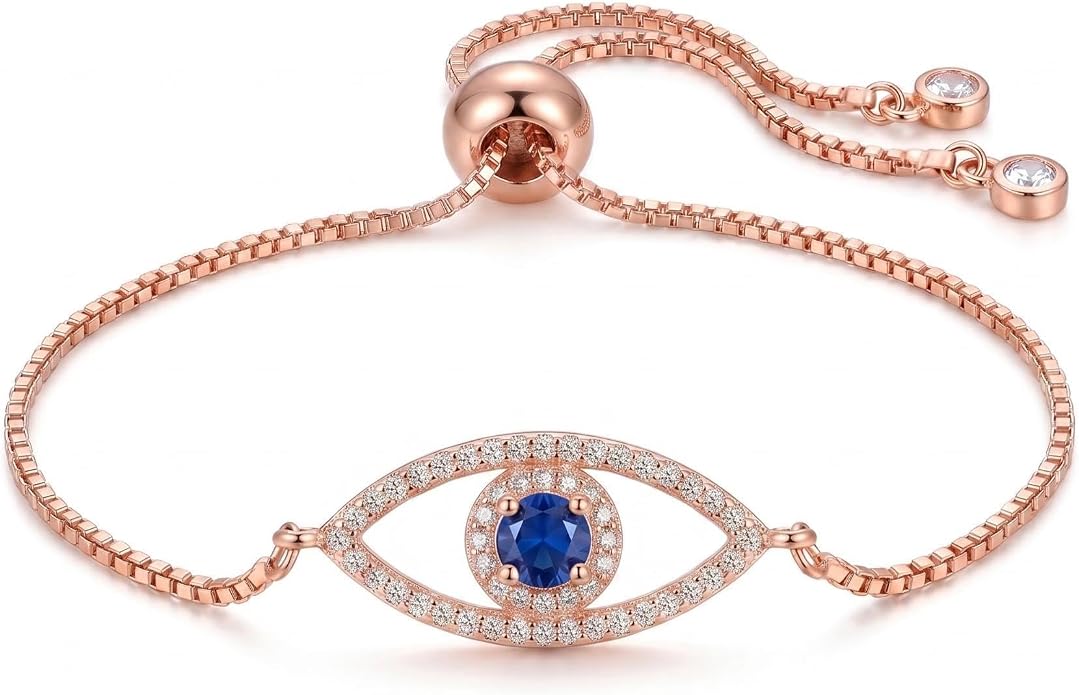 Rose Gold Evil Eye Zircon Double Layer Adjustable Bracelet for Women Dainty Sparkly Layering Jewelry for Daily Wear Party Gift