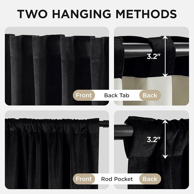 Joydeco Black 100% Blackout Curtains 90 Inch Curtains 2 Panels Set, Black Out Curtain for Bedroom Living Room, Luxury Heavy Duty Thermal Insulated Velvet Curtains Rod Pocket Back Tab, 52W x 90L | Luxury Thermal Insulated Velvet Curtains for Bedroom Liv...