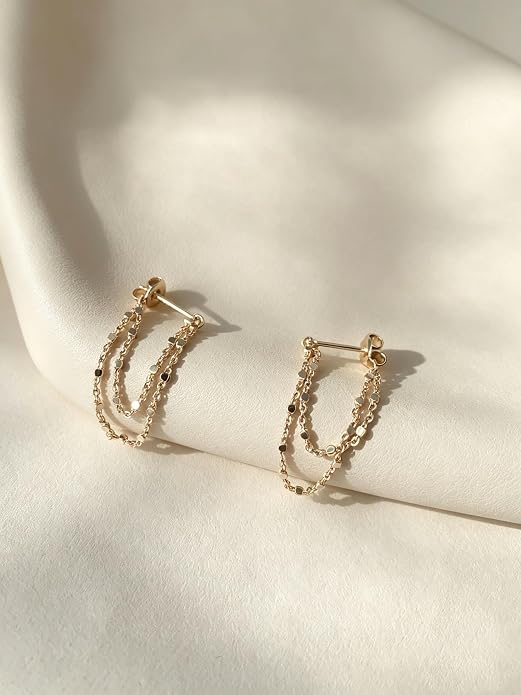 Tassel Earrings for Women Gold Plated Silver Chain Earrings Dainty Minimalist Dangle Drop Studs