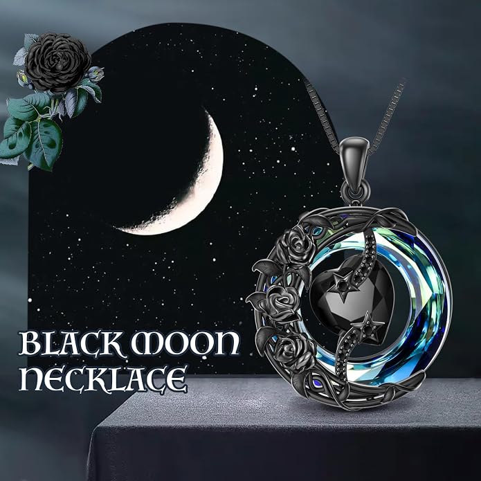 TOUPOP Birthstone Necklace 925 Sterling Silver Moon and Star Pendant Celtic Moon Jewelry with Blue Crystal Anniversary Birthday Gifts for Women Mom Wife Her