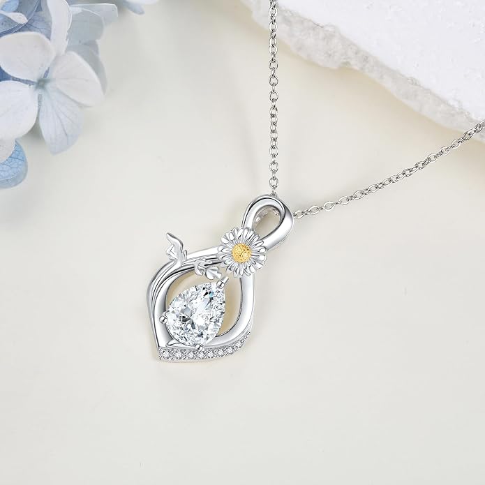 Birth Flower Necklace Infinity Birthstone Necklace 925 Sterling Silver Crystal Pendant Birth Flower Jewelry for Women Girls