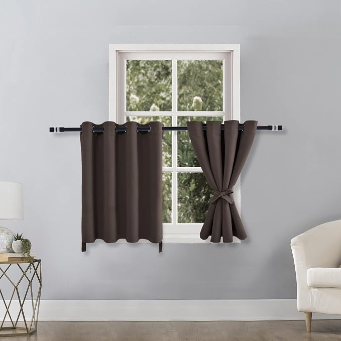 Hiasan RV Blackout Curtains for Bedroom, 52 x 30 Inches Long - Thermal Insulated & Light Blocking Window Curtains for Living Room, 2 Drape Panels Sewn with Tiebacks, Brown