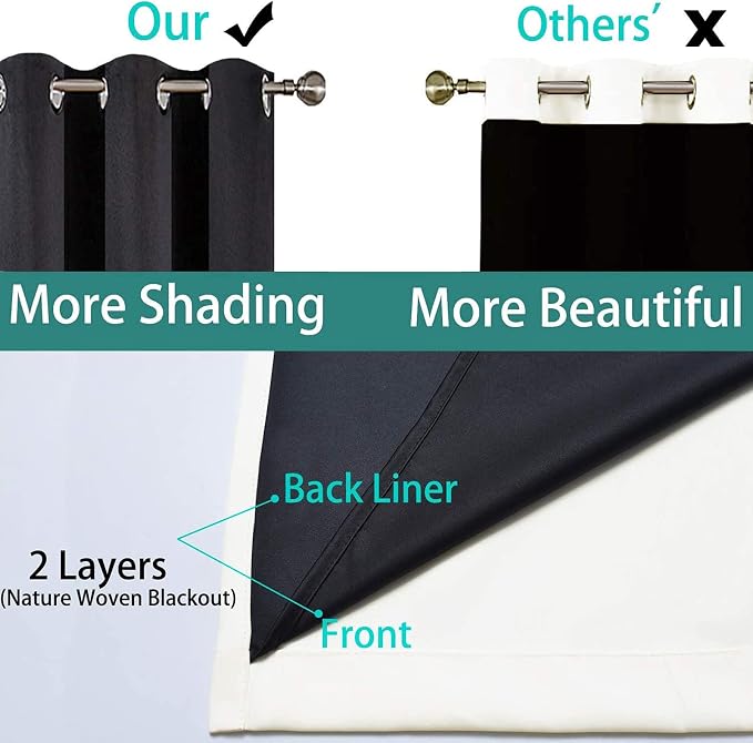 Yakamok Cream 100% Blackout Curtains 63 Inches Long for Bedroom 42" Wide | Blackout Curtain Panels for Bedroom, 2 Thick Layers Grommet Top Thermal Insulated Drapes with Black Liner for Living Room