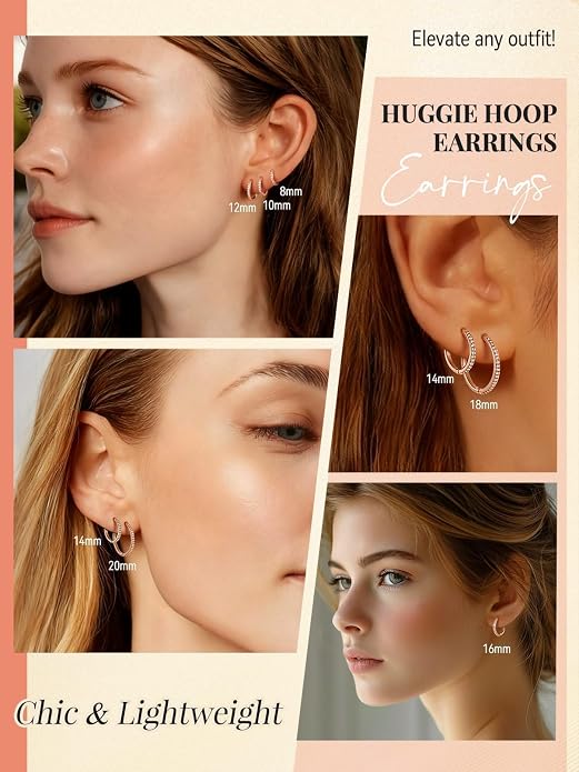 FaithHeart 925 Sterling Silver Huggie Hoop Earrings, Silver Small Hoop Earring for Women, 14K Gold/Black/Rose Gold Hypoallergenic Cartilage Earrings for Women 6/8/10/12/14/16/18/20mm