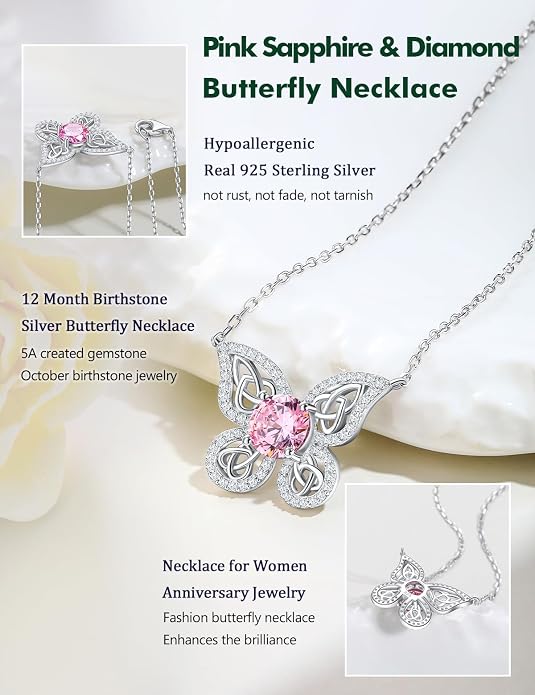 925 Sterling Silver Birthstone Necklaces for Women, Dainty Cute Dragonfly/Butterfly Pendant Necklace, Great Christmas/Anniversary Jewelry for Mother