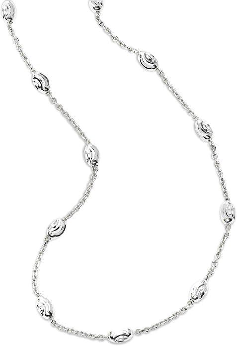 Verona Jewelers Sterling Silver Station Oval Bead Necklace for Women Teen Girls- 925 Station Necklace, 925 Silver Jewelry, Sterling Silver Necklace 10-36 Inch, Silver, Gold, Rose Gold