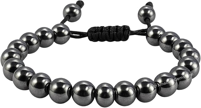 Amazing Gemstone Hematite Bracelet, Gifts for Men & Women - Protection Healing Crystal Bracelet - 8mm Gemstone Beaded Adjustable Bracelet, Pulseras para Hombres Mujer Stocking Stuffers