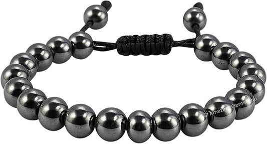 Amazing Gemstone Hematite Bracelet, Gifts for Men & Women - Protection Healing Crystal Bracelet - 8mm Gemstone Beaded Adjustable Bracelet, Pulseras para Hombres Mujer Stocking Stuffers