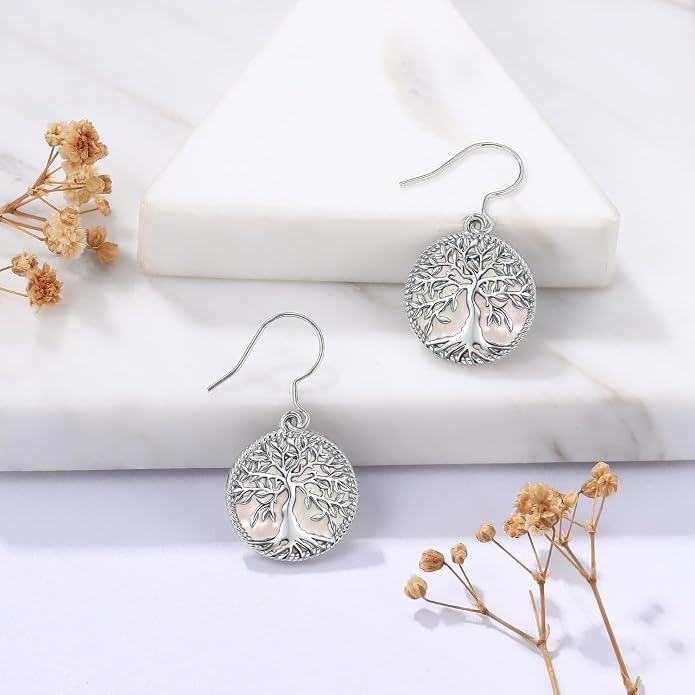 Aniu Tree of Life Earrings for Women Turquoise Malachite Teardrop Dangle Earrings for Women Sterling Silver Anniversary Birthday Drop Dangle Earrings Jewelry Gifts