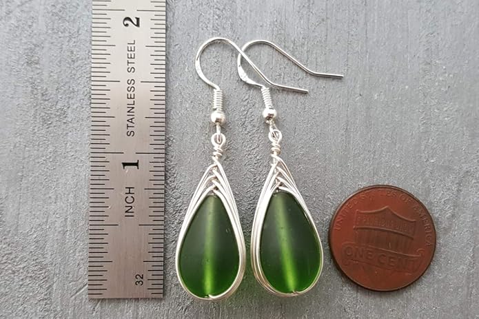 Handmade Sea Glass Earrings, Hawaiian Jewelry, Wire Braided Earrings Teardrop Earrings, Beach Jewelry Sea Glass Jewelry For Women Birthday Gift