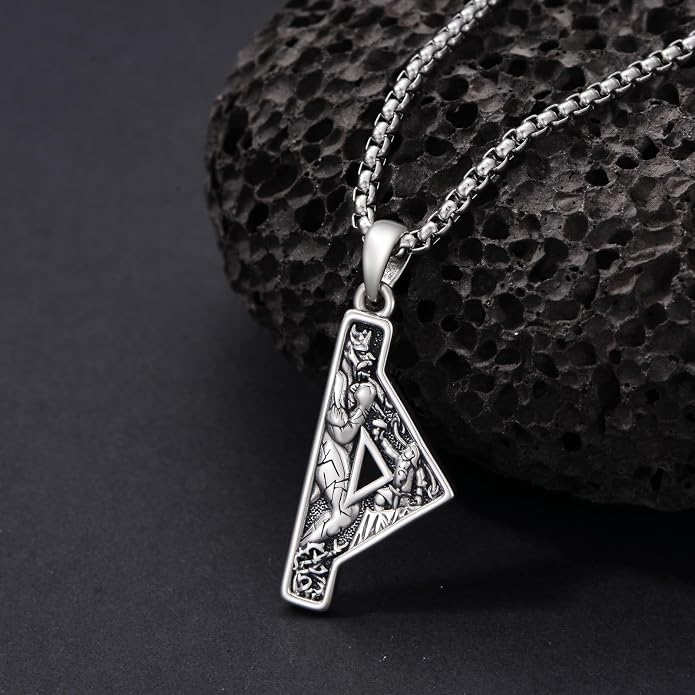 Viking Necklace 925 Sterling Silver Viking Rune Letter Pendant Norse Jewelry Gifts for Men Father