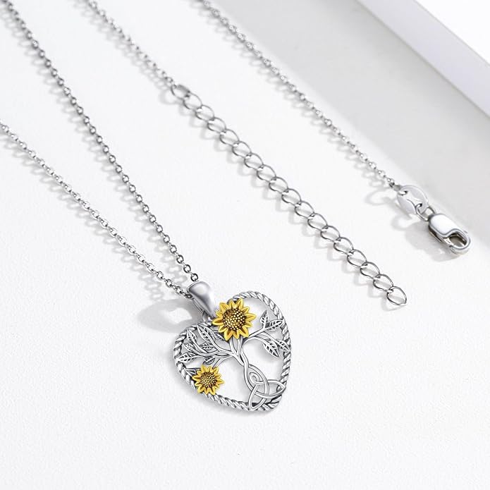 CHENGHONG Sunflower Necklace 925 Sterling Silver Tree of Life Necklace Daisy/Rose/Sunflower Pendant Necklace Sunflower Jewelry Gifts for Women Mom
