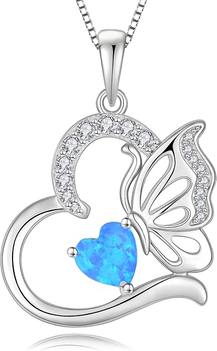 Butterfly Necklace for Women 925 Sterling Silver Heart Pendant Birthstones Jewelry Gift