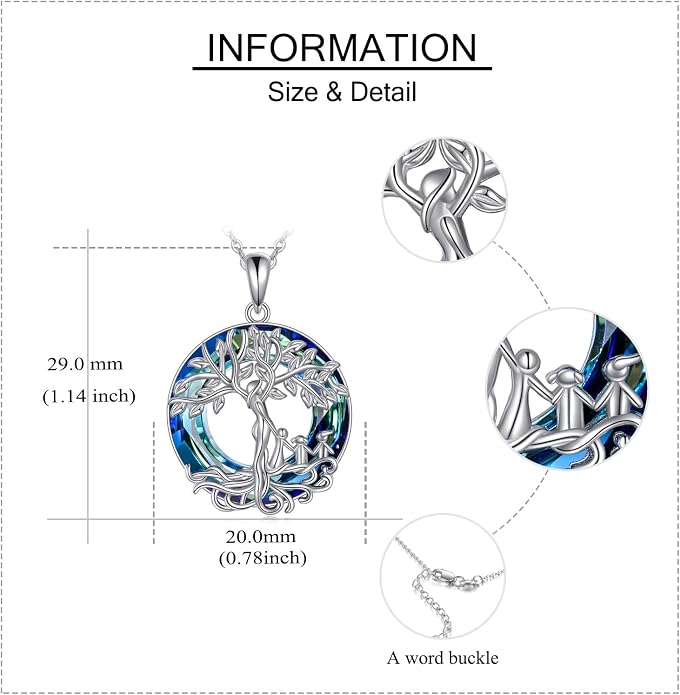 ONEFINITY Tree of Life Necklace for Women Sterling Silver Abalone Shell Crystal Tree of Life Pendant Necklace Family Tree Jewelry for Mom Daughter Sister Girls Christmas Gifts