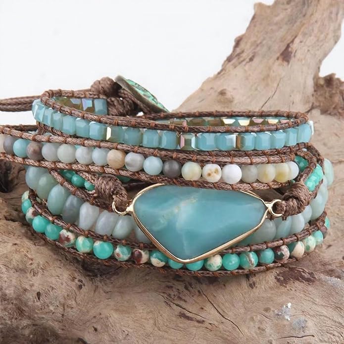 Boho Wrap Bracelet for Women, Handmade Natural Imperial Jasper Multi-Layer Stone Beaded Bracelet, Bohemian Healing Crystal Stone Jewelry Gifts