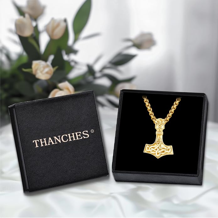 Thor Hammer Necklace for Women Men, S925 Sterling Silver Viking Mjolnir Necklace Pendant with Corlorful Opal Norse Runes Amulet Jewelry Gift