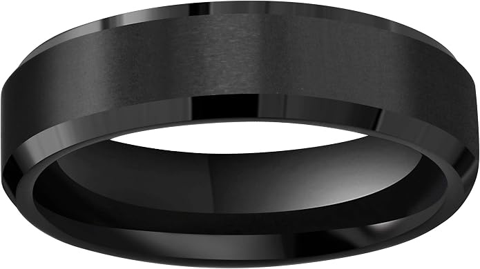 6mm 8mm 10mm Black Tungsten Wedding Band Ring Men Women Matte Finish Beveled Edges Comfort Fit Size 5 To 17